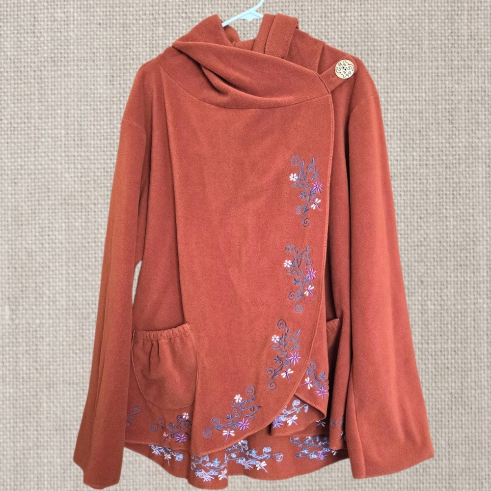 Pumpkin Orange Bohemian Wrap Jacket Embroidered Hooded Festival One Size / Nepal